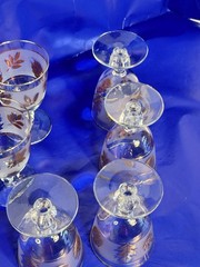 Set of 6 Vintage Libby Frosted Water Goblets with Gold Leaves And Gold Rim