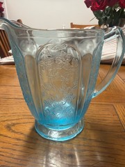 Vintage Jeannette Glass Cherry Blossom Pattern Pitcher and 4 Sherbet Juice Glass
