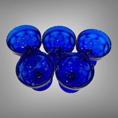 Set Of 5 Vintage Paden City Georgian Cobalt Blue Sherbet/Champagne Glass