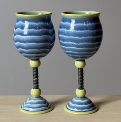 Eric Van Eimeran Studio Pottery “Earthquake” Wine Goblets Archie Bray Montana