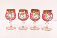 SET 4 MURANO Pink GLASS TRE FUOCHI GOLD Venetian Enameled Wine Glasses Goblets
