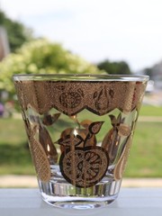 4 CULVER GOLD FLORENTINE FRUIT ON THE ROCKS WHISKET TUMBLERS GLASSES