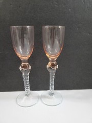Set of 2 Blush Pink Glass Cordial Twisted Stem 6 1/4″ Tall