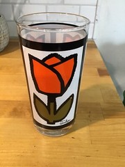 Vintage Retro Drinking Glass Featuring Tiffany Style Tulip Design