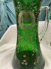 Emerald Green-possibly Harrach Pitcher With 2 Glasses