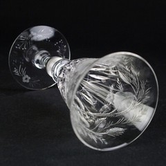 Hawkes Signed Mitres & Fruits Cut Wine Glass, Antique Intaglio Gravic 3oz 5 3/8″