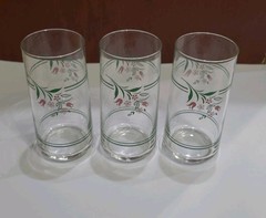 Corning Corelle ROSEMARIE Set of 3 Glass Tumblers 5 7/8″ Tall 16 oz