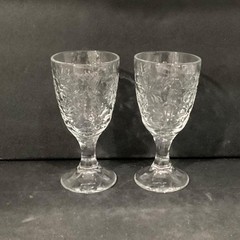 Princess House Fantasia Footed Wine Goblets, Set of 2, Vintage Etched Stemware