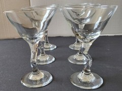 Libbey Bent Z Zig Zag Stem Martini Glasses Set of 6 Clear Barware Vintage 1980s