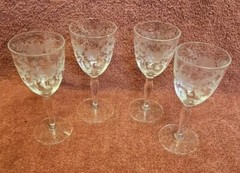6 Glastonbury Lotus Alberta Panel Etched Crystal Sherry Glass circa 1928-1935