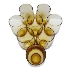 8 MCM Amber Bar Glasses Libbey Roly Poly Juice Wine Goblet Vtg Footed Highball