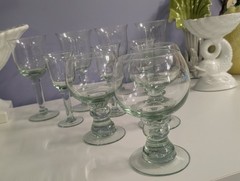 la mediterranea Set/9 Hand blown Green Wine, Beer, Water Goblets NEW!