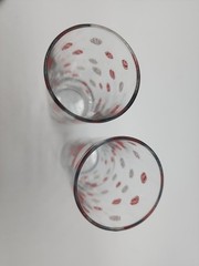 Vintage 6.25″ Tom Collins Highball Tumbler Glass MCM Barware Red White Dice