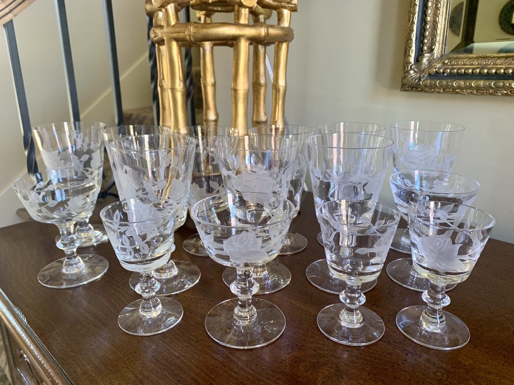 Vintage Floral Embossed Etched Frosted Glass Drinkware Goblets-Your Choice