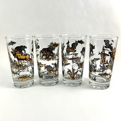 Vintage Libbey St. Clair Hunting Fishing Tumblers Glasses Set/4 Cottage Home Bar