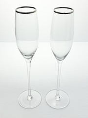 Pair of Contemporary Tall Fluted Silver Rim Champagne Glasses 11” 8oz