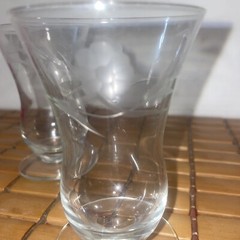 SET OF 2 Hurricane Glasses Etched Flower-leaf 4.25” Tall Estate Find