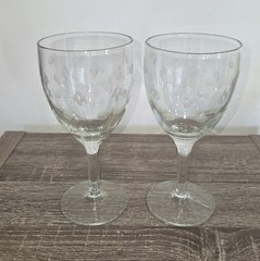 Set of 2 Standard Glass Co Criss Cross & Punties Etched Tall Pair of Water…