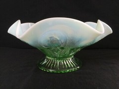 Vintage (1905) DUGAN KEYHOLE Green Opalescent Footed Bowl