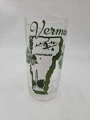 Vtg Hazel Atlas VERMONT Souvenir GREEN Mountain State Song Glass Champlain