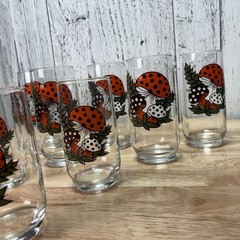 Vintage SEARS MERRY MUSHROOM GLASSES TUMBLERS set of 9