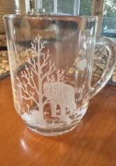 Vintage Etched Frosted Wolf 20 Oz Glass Mugs