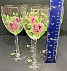 Cristal D’Arques Angelique 7.87” Wine Glasses Twisted Stem Hand Painted Rose 4