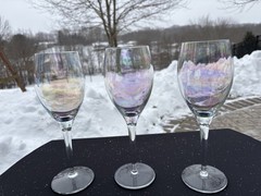 Toscany Crystal Iridescent Iris Lustre 9″ Non-Optic Water Goblet Very Good Cond.