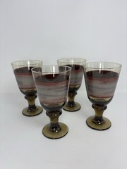 4 Vintage Libbey Glass Nova Brown Burgundy 7”Goblets Tall Drinking Glasses 14Oz.