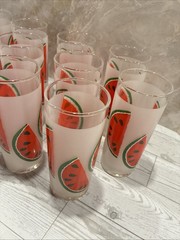 Libbey Watermelon Retro High Ball Glasses/Tumblers~12oz (11) w/Box Frosted Glass