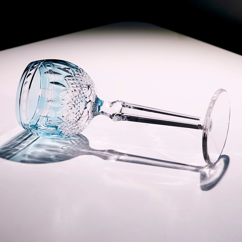 Bohemian Light Blue Cut to Clear Crystal Wine Goblet 230ml Hand Blown Vintage St