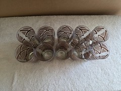 Set Of 10 Georges Baird MCM 5.5″ Highball Glasses Brown And 22kt Gold Plaid…