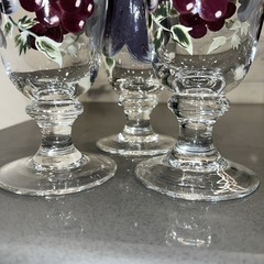 3 VINTAGE HAND PAINTED Enamel 8” Goblets Glasses Wine Water Iced Tea Grapes
