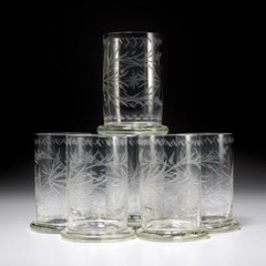 Vintage Etched Hand Blown Glass Highball Tumbler Votive Candle Holders 6pc Lot
