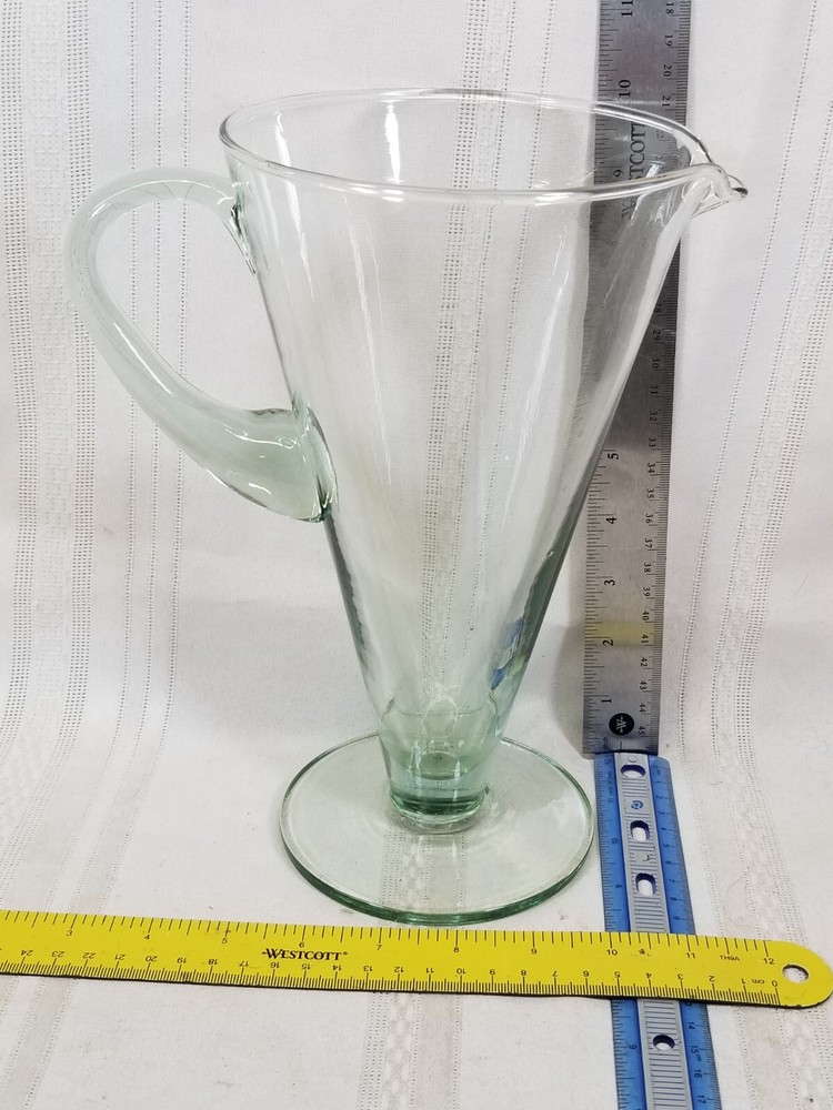 Martini Glass Shaped Hand Blown Pitcher with Applied Handle and Foot