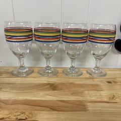 Libbey Mambo Striped Fiesta Glass Goblets Set of 4 Iced Tea Water Glasses 14oz