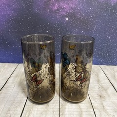 VTG 2 Libbey Amber Monarch Butterfly and Wheat Tumblers Glasses 16oz