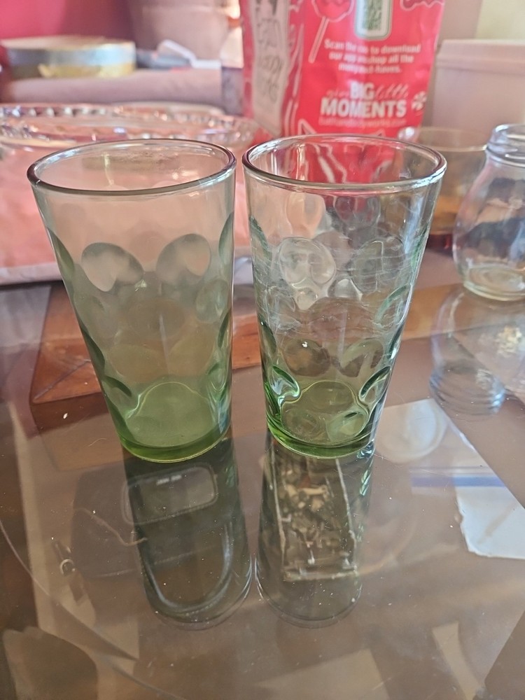 Vintage Memorable Avocado Green Eldorado Dot Tumbler Set of 2 By Hazel Atlas
