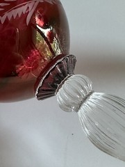 6 Vintage Bohemian Ruby Cut to Clear Crystal Cordial Glasses Leaf Fruit Design