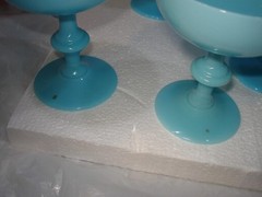 Lot of 8 Vintage French Portieux Blue Opaline Glass Champagne Sherbet Goblets