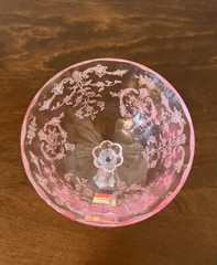 (2) VTG Fostoria Navarre 5 5/8” Pink & Blue Etched Champagne Glass Sticker READ
