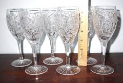 Vintage Deep Cut Star Pattern French Crystal Cordial or Wine Glasses Set Of 6
