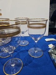 12 Water Goblets 10 oz. Glasses Fostoria Crystal «Coin Gold Band #2» needle etch