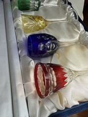 FABERGE CRYSTAL NA ZDOROVYE SET OF 4 LIQUEUR/CORDIAL COLORED GLASSES, RARE, NEW