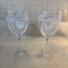 Beautiful Rolf Glass Cut Crystal Palm Tree Wine Glasses Lot of 2