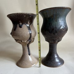 Vintage Brubeck Studio Art Pottery Goblets Chalices Set of 2 Signed Wedding MCM
