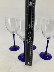 Cristal d’Arques-Durand Neptune Set of 4 Wine Glass Water Goblet Cobalt Blue