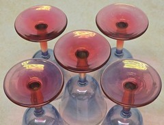 Vintage Blue And Pink Stemmed Cotton Candy, Rose & Blue Wine Glasses 5 3/8″ EUC