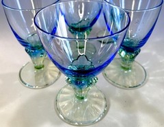 Bormioli Rocco Glasses Bahai Green & Blue 4 Champagne Coupe / Sorbet Or Dessert