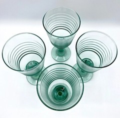 4 Vtg 90s Libbey Sirrus Spanish Green Glass Stemmed Water Goblets Ribbed EUC